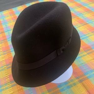 Talbots Dark Brown Wool Fedora with Ribbon Trim
